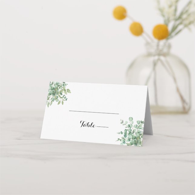 Eucalyptus Leaves Wedding Place Card (Front)