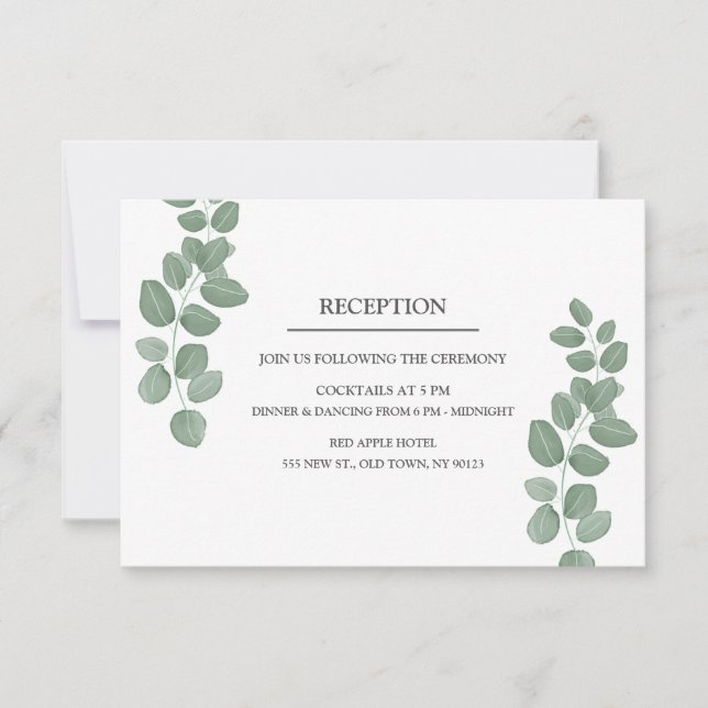 Eucalyptus Leaves Wedding Reception Card (Front)