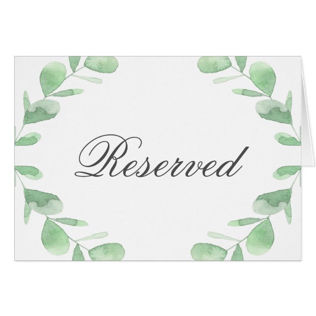 Eucalyptus leaves. Wedding Reserved table card (Front Horizontal)