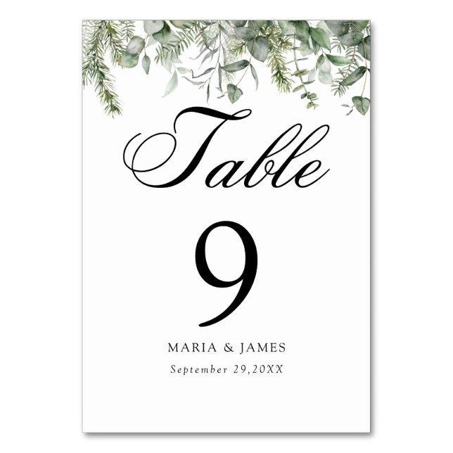 Eucalyptus Leaves Wedding Table Number (Front)