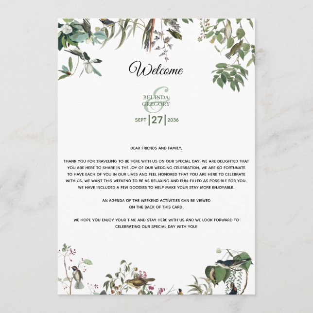Eucalyptus Leaves Wedding Welcome Itinerary Programme (Front)