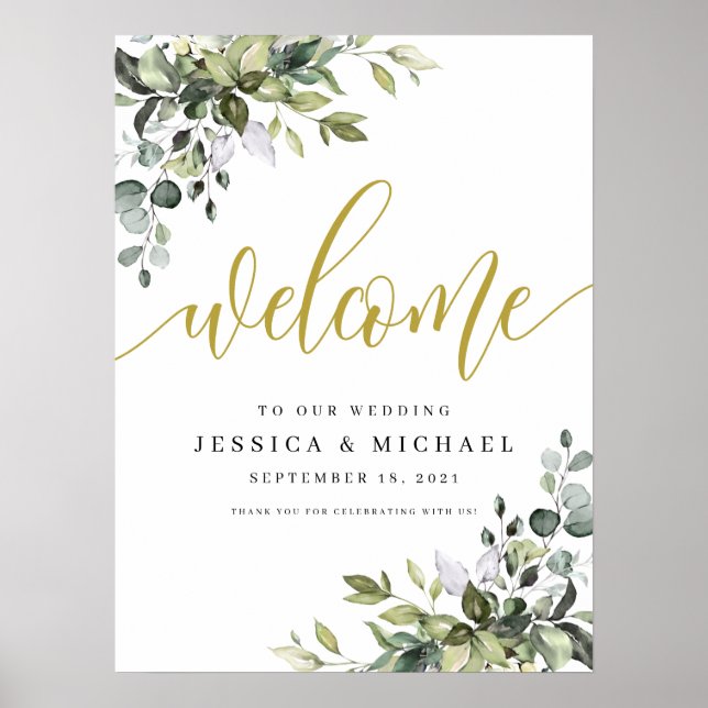 Eucalyptus Leaves Welcome Wedding Sign (Front)