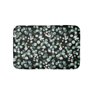Eucalyptus Leaves: White Flowers Pattern Bath Mat