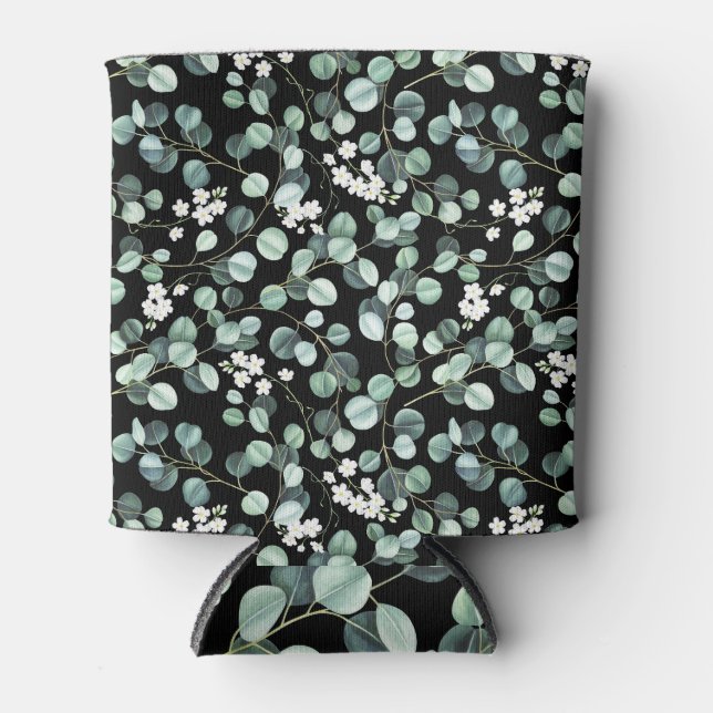 Eucalyptus Leaves: White Flowers Pattern Can Cooler (Front)