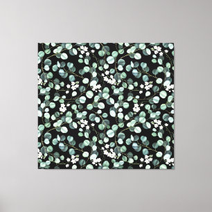Eucalyptus Leaves: White Flowers Pattern Canvas Print