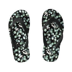 Eucalyptus Leaves: White Flowers Pattern Kid's Jandals