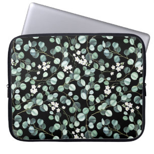 Eucalyptus Leaves: White Flowers Pattern Laptop Sleeve