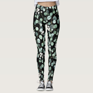 Eucalyptus Leaves: White Flowers Pattern Leggings