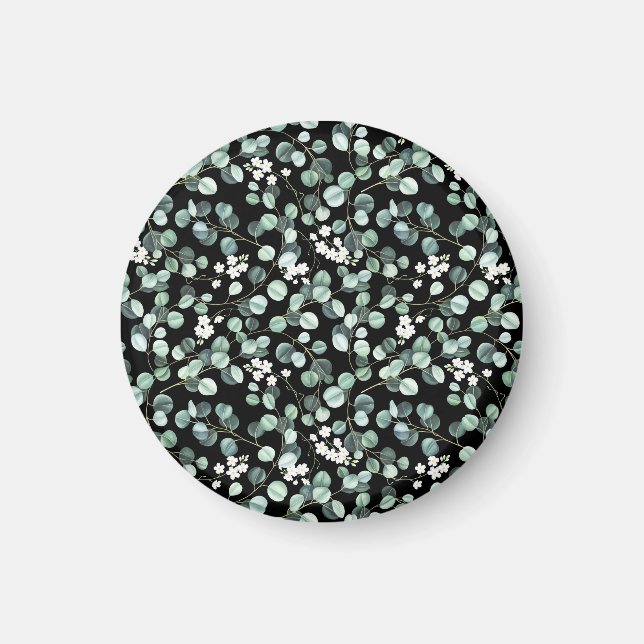 Eucalyptus Leaves: White Flowers Pattern Magnet (Front)