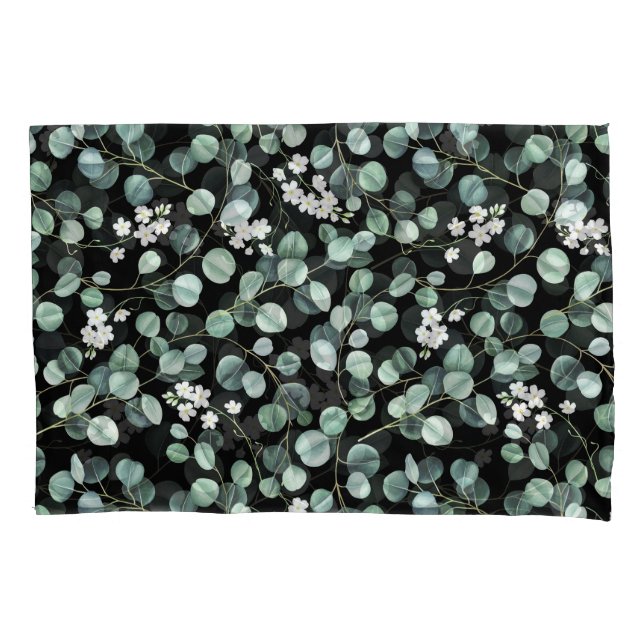 Eucalyptus Leaves: White Flowers Pattern Pillowcase (Front)