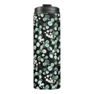 Eucalyptus Leaves: White Flowers Pattern Thermal Tumbler