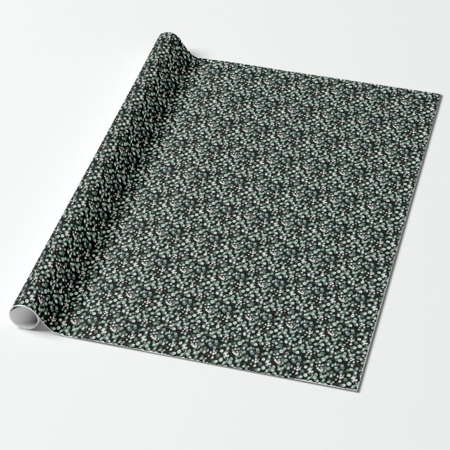 Eucalyptus Leaves: White Flowers Pattern Wrapping Paper (Unrolled)