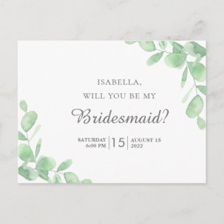 Eucalyptus leaves. Will you be my bridesmaid Postcard