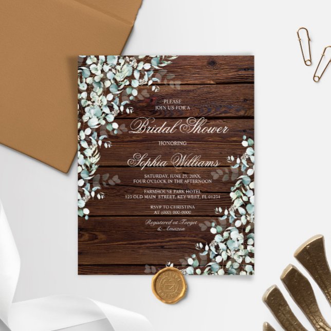 Eucalyptus Leaves & Wood Bridal Shower Invitation (Creator Uploaded)