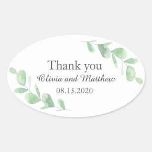 Eucalyptus leaves. Woodland wedding Thank You Oval Sticker