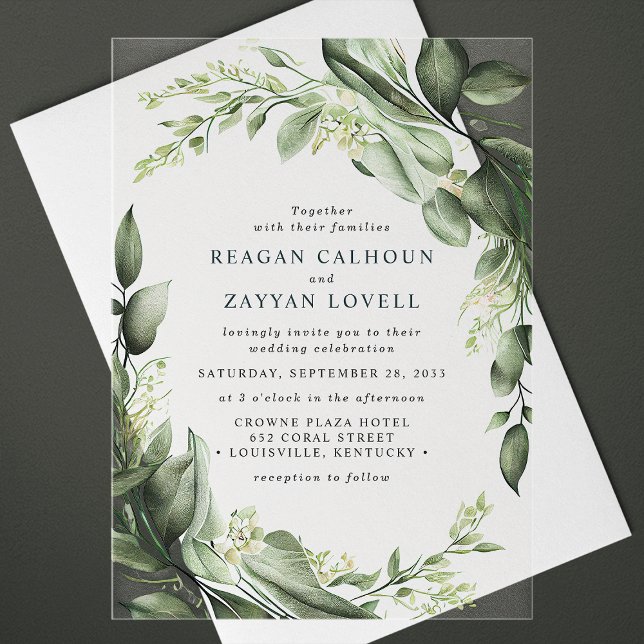 Eucalyptus Leaves Wreath Modern Wedding Acrylic Invitations (Creator Uploaded)
