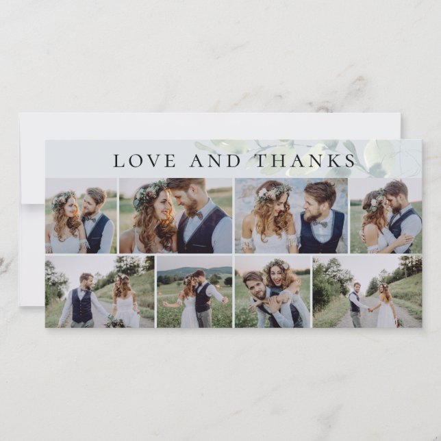Eucalyptus Love and Thanks Photo Wedding  Thank You Card (Front)