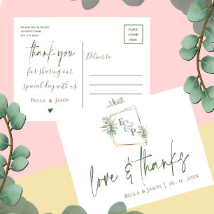 Eucalyptus Love Thanks Greenery Wedding Thank You Postcard