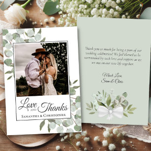Eucalyptus Love & Thanks Photo & Note Wedding Thank You Card
