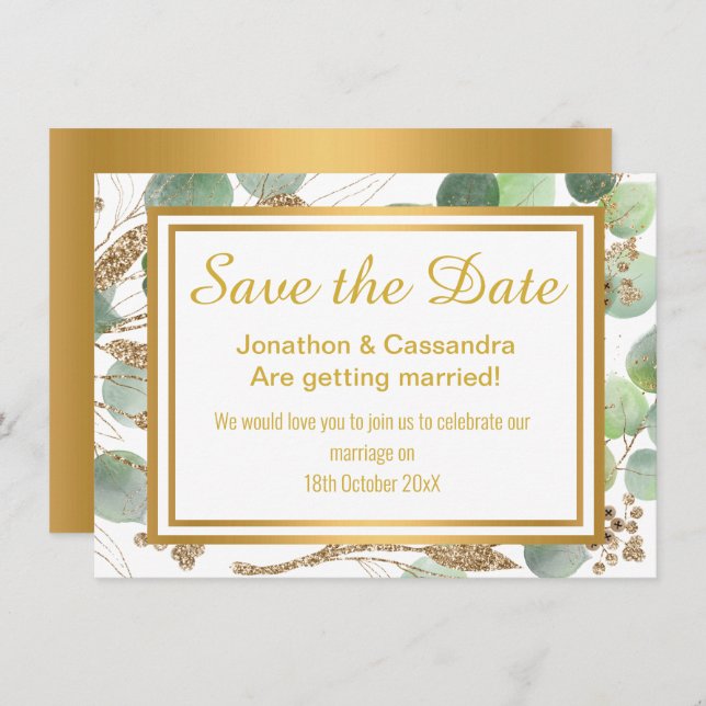 EUCALYPTUS LUXE GOLD BOTANICAL SAVE THE DATE (Front/Back)