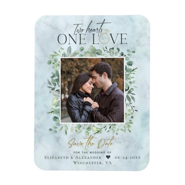 Eucalyptus Marble Photo Wedding Save the Date Magnet (Vertical)