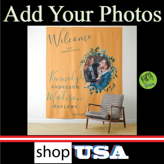 Eucalyptus Marigold Engagement Party Photo Tapestry (popular wedding background)