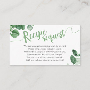 Eucalyptus Mason Jar Bridal Shower Recipe Request Enclosure Card