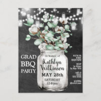 Eucalyptus Mason Jar Graduation Party Invitation