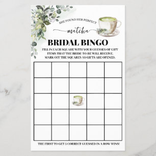 Eucalyptus Matcha Bridal Shower Bingo Game Card