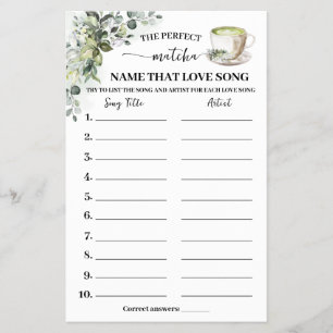 Eucalyptus Matcha Name Love Song Shower Game Card
