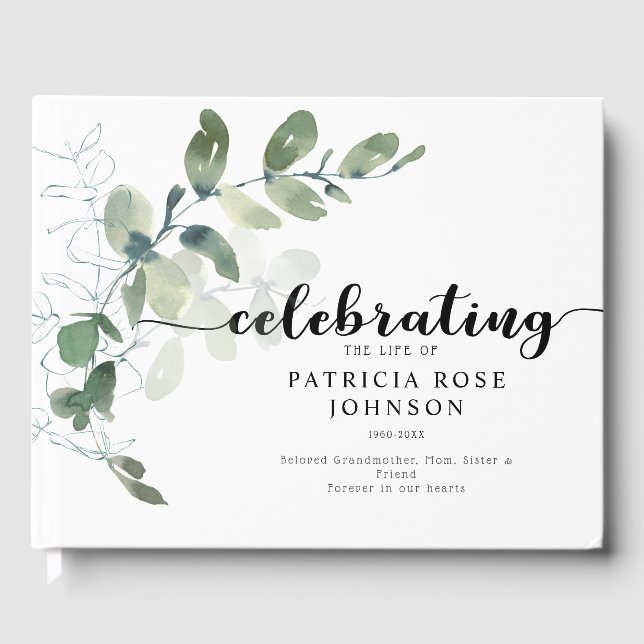 Eucalyptus Memorial Funeral Remembrance Guest Book (Front)