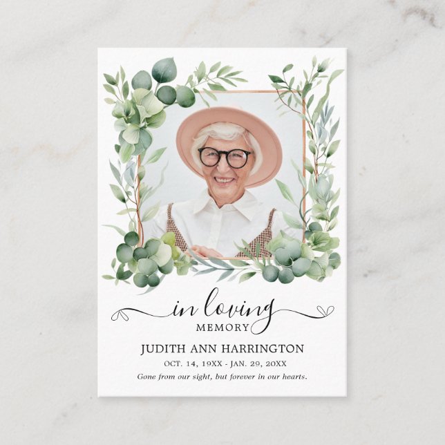 Eucalyptus Memorial Photo Funeral Card (Front)