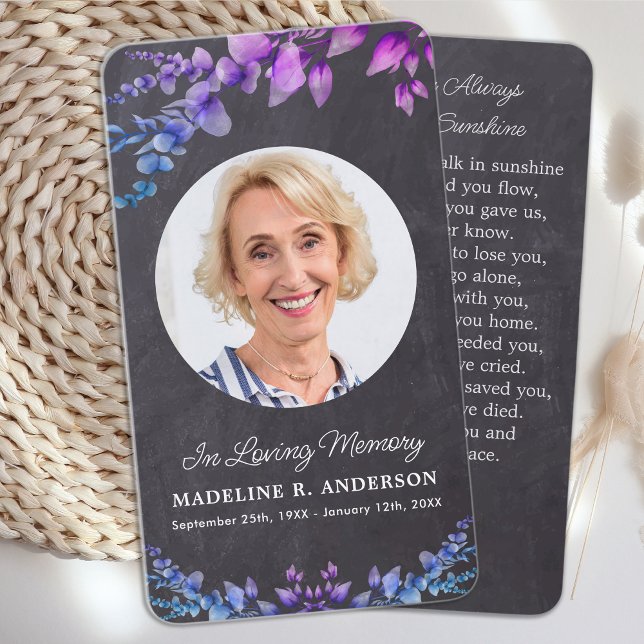Eucalyptus Memorial Photo Funeral Prayer Card Purp (Creator Uploaded)
