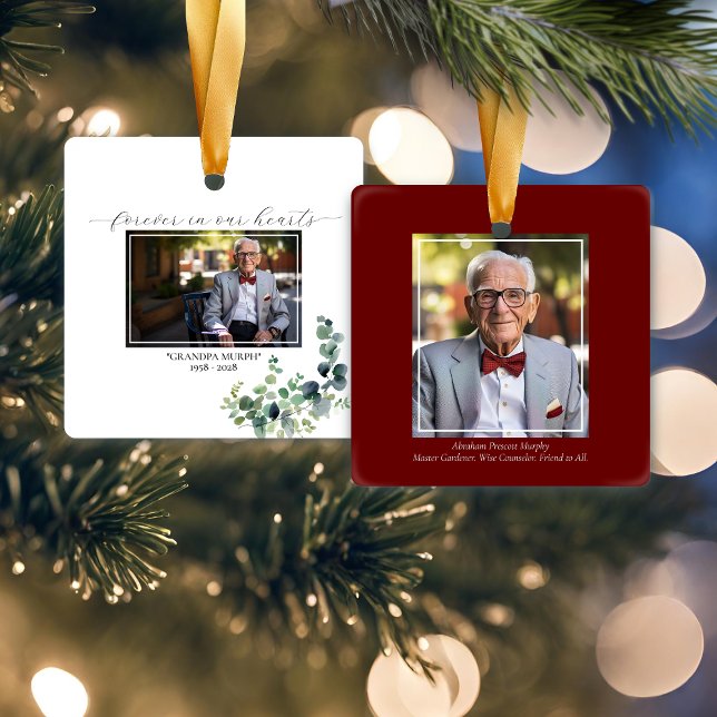 Eucalyptus Memorial Pic Square Ornament - 2 Photos (Creator Uploaded)