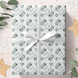 Eucalyptus Merry Christmas Watercolor Botanical Wrapping Paper