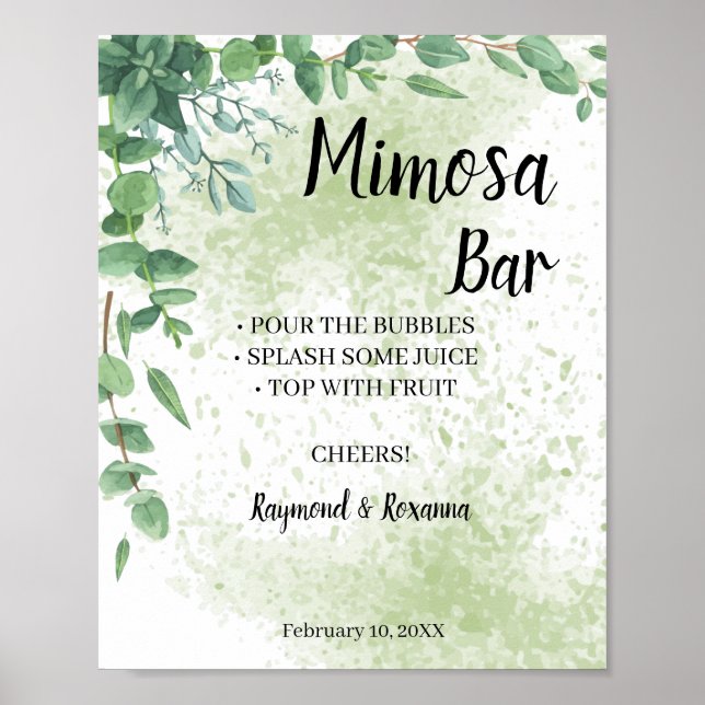 Eucalyptus Mimosa Bar Bridal Shower Wedding Sign (Front)