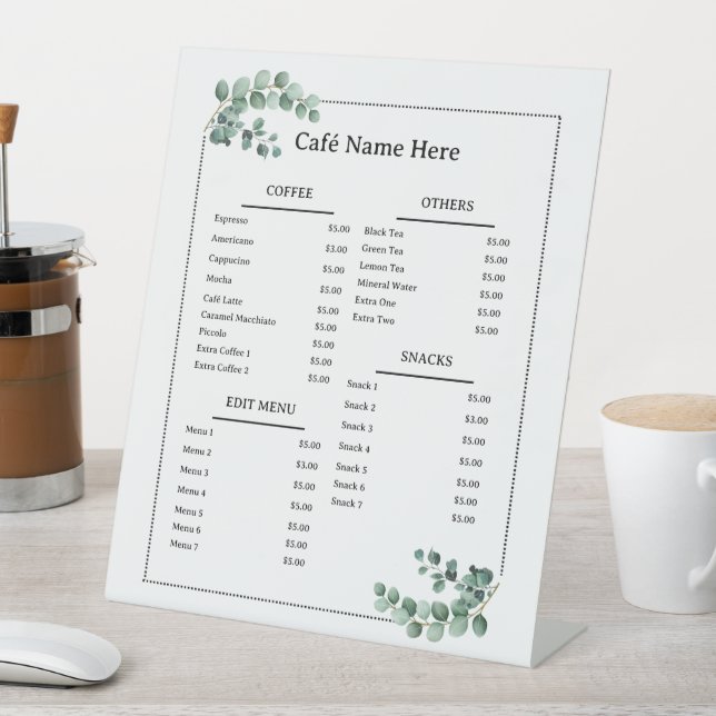 Eucalyptus Minimal Café Coffee Shop Menu Pedestal Sign (In SItu)