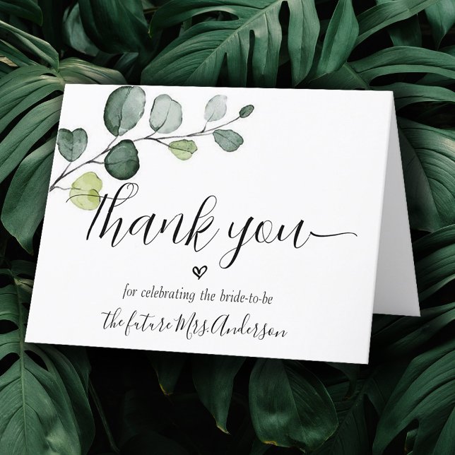 Eucalyptus Minimal Script Bridal Shower Thank You Card (Creator Uploaded)