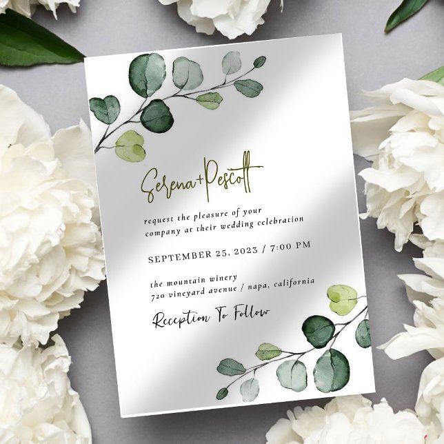 Eucalyptus Minimal Simple  Wedding Invitation (Creator Uploaded)
