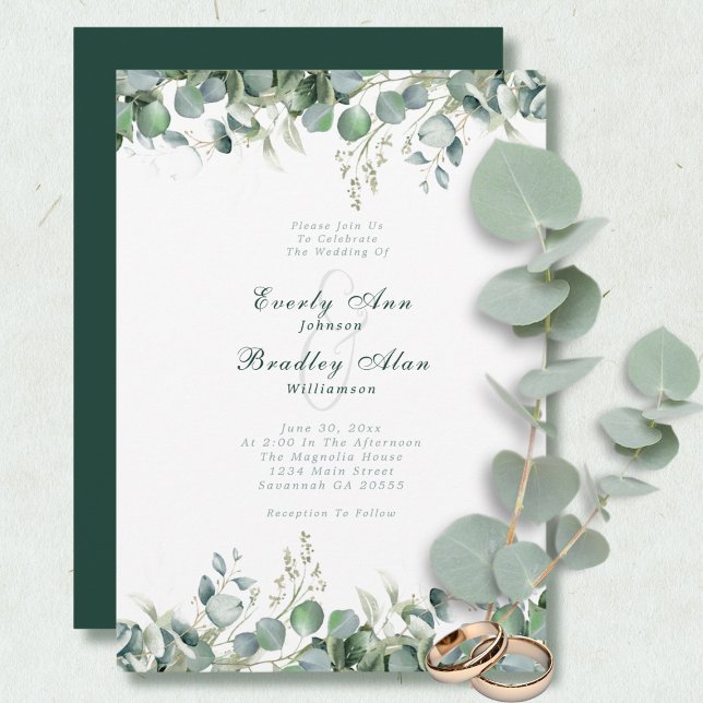 Eucalyptus Minimal Watercolor Emerald Green Sage Invitation (Creator Uploaded)
