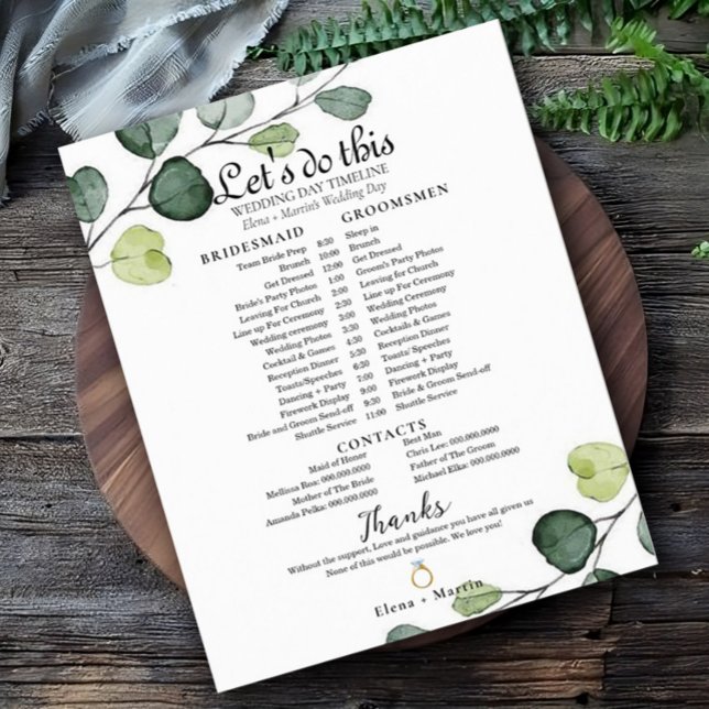 Eucalyptus Minimal Wedding Bridal Timeline (Creator Uploaded)
