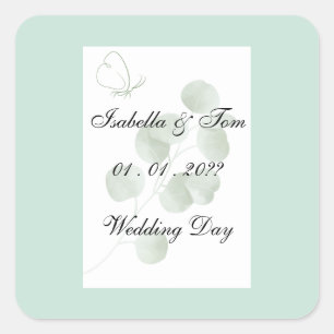 Eucalyptus Minimalist Botanical Wedding Square Sticker