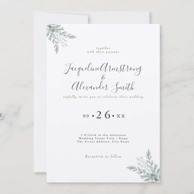 Eucalyptus Minimalist Wedding Invitation (Front)