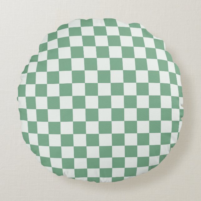 Eucalyptus mist chequerboard pattern round cushion (Front)