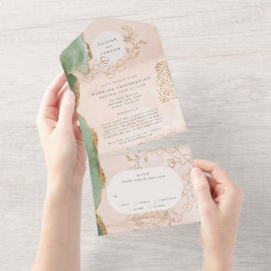Eucalyptus Modern Abstract FUnKy Wreath Wedding All In One Invitation
