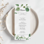 Eucalyptus Modern Calligraphy Dinner Menu<br><div class="desc">This eucalyptus modern calligraphy dinner menu card is perfect for a simple wedding. The design features watercolor hand-drawn elegant botanical eucalyptus branches and leaves. This menu can be used for a wedding reception,  rehearsal dinner,  bridal shower or any event.</div>