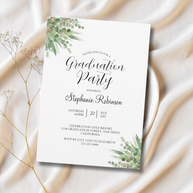 Eucalyptus Modern Calligraphy Graduation Party  Invitation (Creator Uploaded)