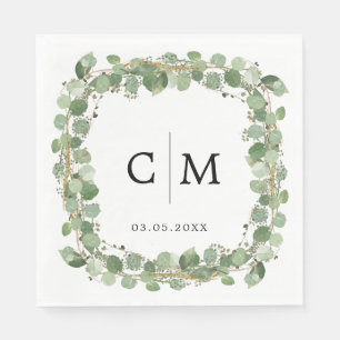 Eucalyptus Modern Calligraphy Monogram Wedding Napkin