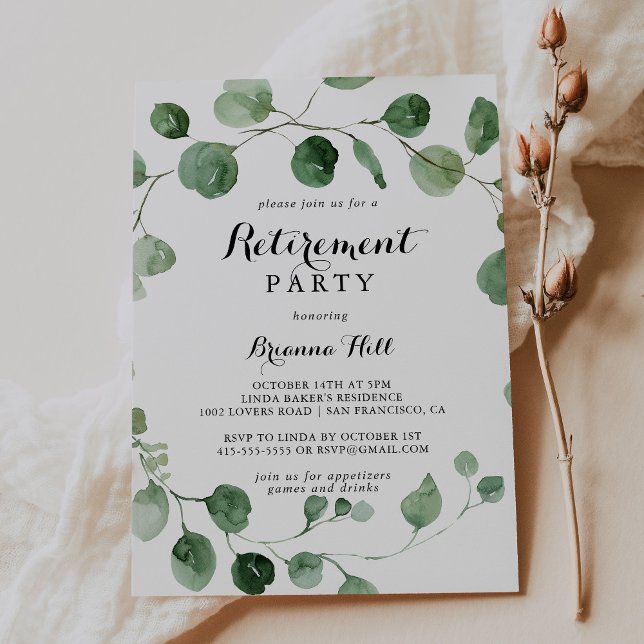 Eucalyptus Modern Calligraphy Retirement Party  Invitation (Creator Uploaded)