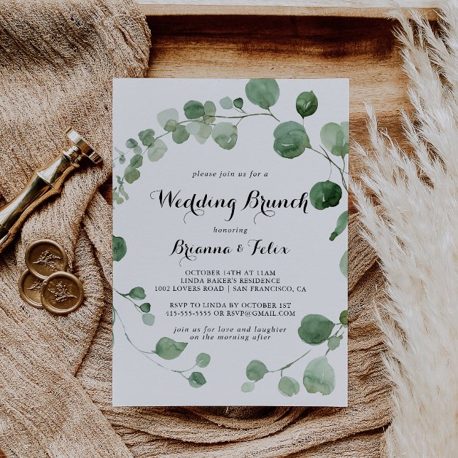 Eucalyptus Modern Calligraphy Wedding Brunch Invitation (Creator Uploaded)